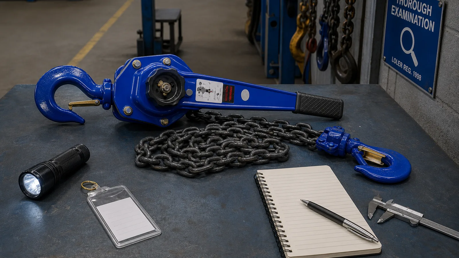 UK guide visual for LOLER thorough examination lever hoist UK